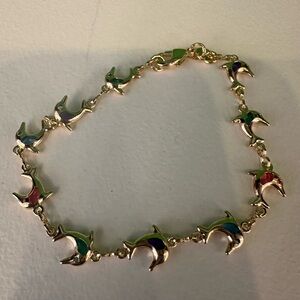 Gold Dolphin Bracelet with Colorful Accents